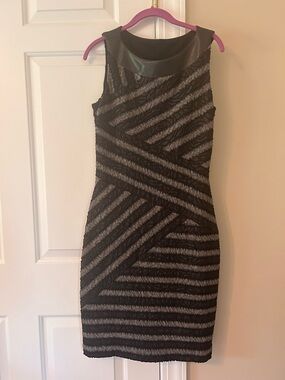 Joseph Ribkoff Black & Gray Sleeveless Textured Mini Dress
